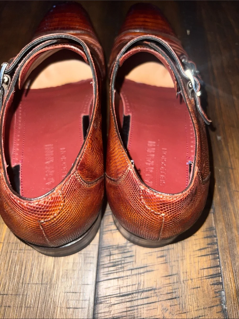 Magnanni Seleccion Brown Genuine Lizard Leather Double Monk Strap Dress Shoes